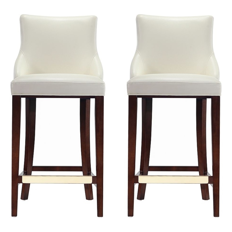 Manhattan Comfort Shubert Barstool with Solid Wood Frame in Ivory- Set of 2