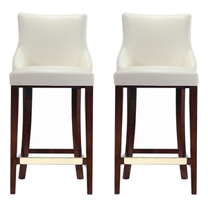Manhattan Comfort Shubert Barstool with Solid Wood Frame in Ivory- Set of 2