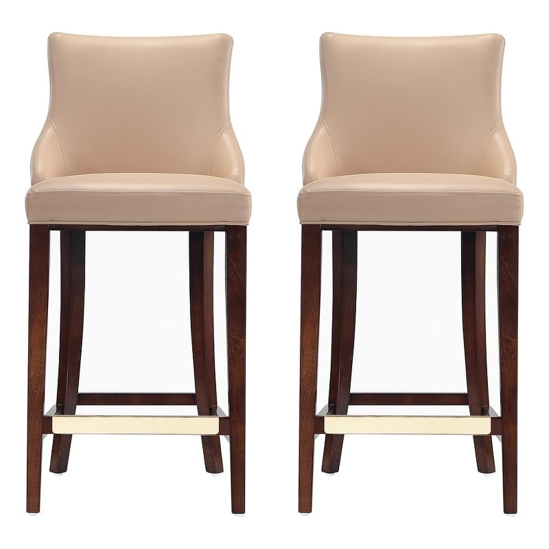 Manhattan Comfort Shubert Barstool with Solid Wood Frame in Tan- Set of 2