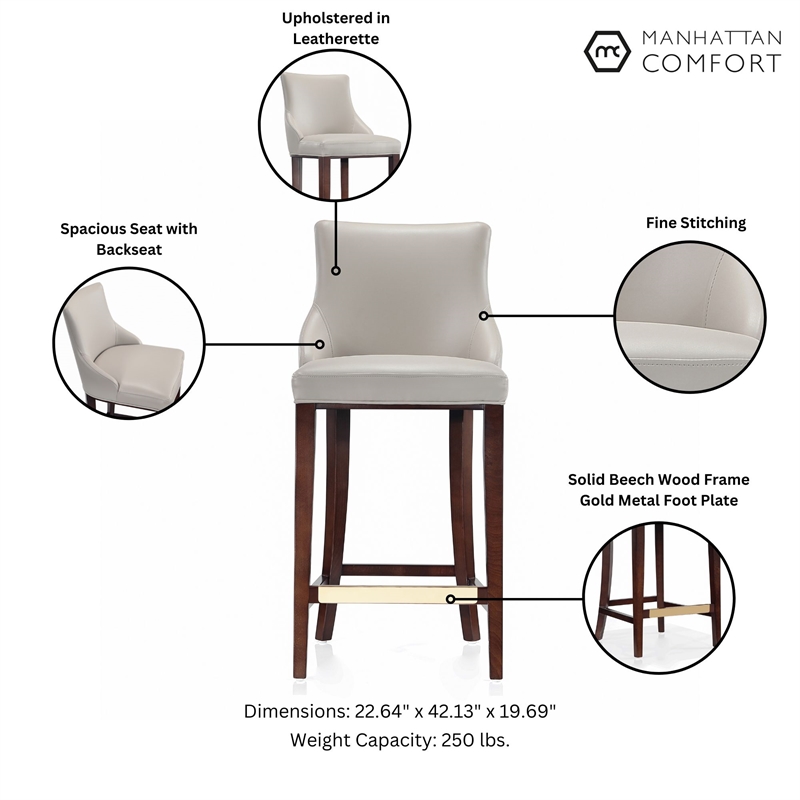 Manhattan Comfort Shubert Barstool with Solid Wood Frame in Light Gray- Set of 3