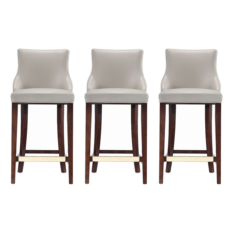 Manhattan Comfort Shubert Barstool with Solid Wood Frame in Light Gray- Set of 3