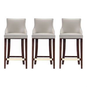Manhattan Comfort Shubert Barstool with Solid Wood Frame in Light Gray- Set of 3