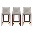 Manhattan Comfort Shubert Barstool with Solid Wood Frame in Light Gray- Set of 3