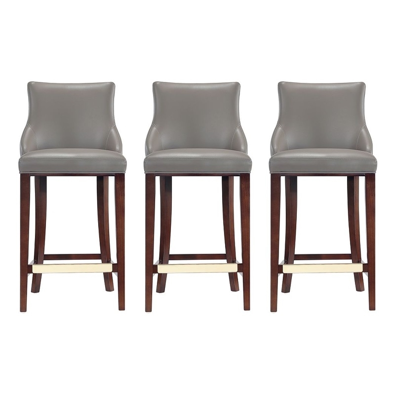 Manhattan Comfort Shubert Barstool with Solid Wood Frame in Dark Taupe- Set of 3