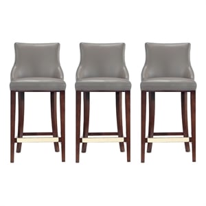 Manhattan Comfort Shubert Barstool with Solid Wood Frame in Dark Taupe- Set of 3