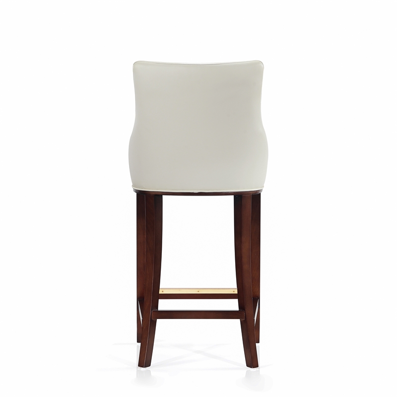 Manhattan Comfort Shubert Barstool with Solid Wood Frame in Ivory- Set of 3