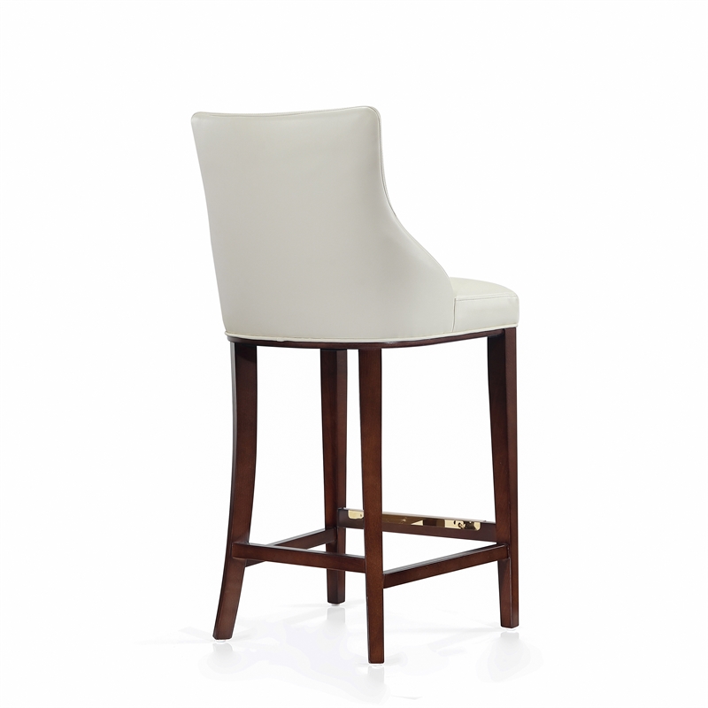 Manhattan Comfort Shubert Barstool with Solid Wood Frame in Ivory- Set of 3