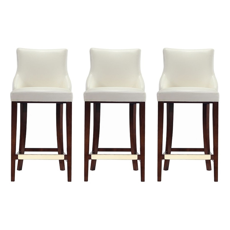 Manhattan Comfort Shubert Barstool with Solid Wood Frame in Ivory- Set of 3