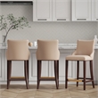 Manhattan Comfort Shubert Barstool with Solid Wood Frame in Tan- Set of 3