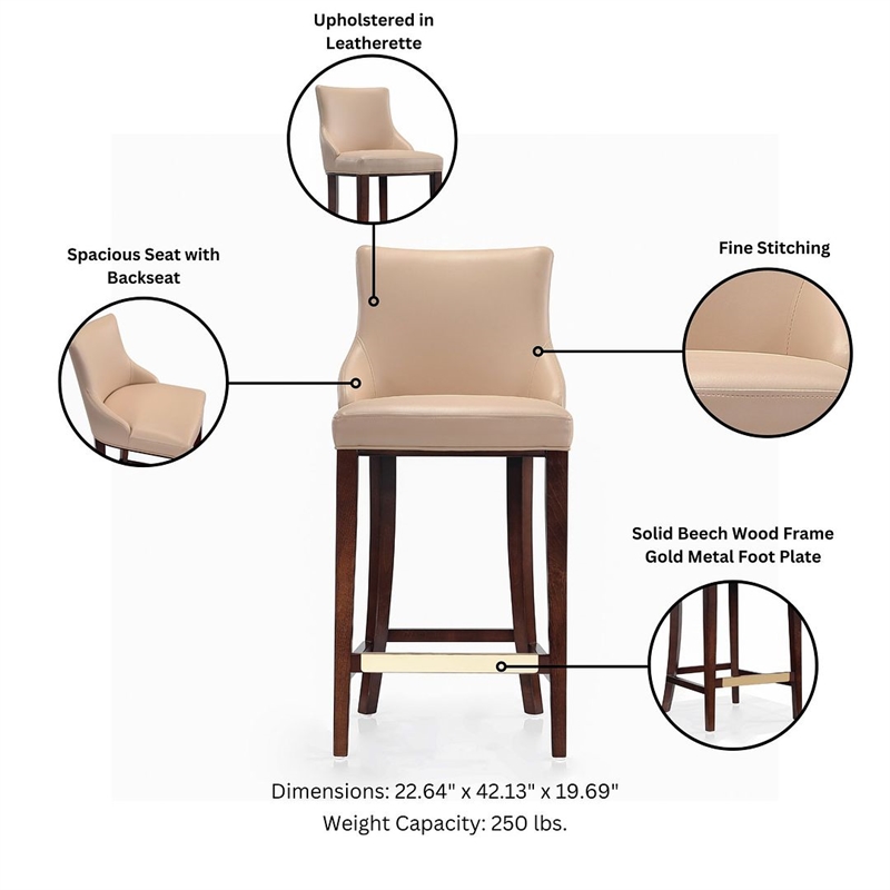 Manhattan Comfort Shubert Barstool with Solid Wood Frame in Tan- Set of 3
