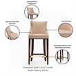 Manhattan Comfort Shubert Barstool with Solid Wood Frame in Tan- Set of 3
