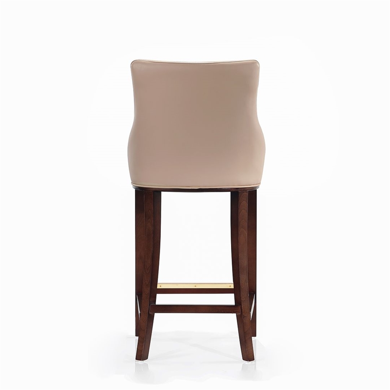 Manhattan Comfort Shubert Barstool with Solid Wood Frame in Tan- Set of 3