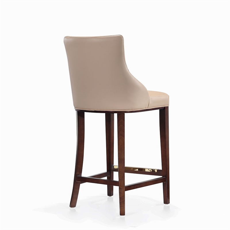 Manhattan Comfort Shubert Barstool with Solid Wood Frame in Tan- Set of 3