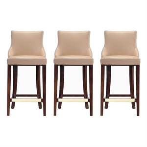 Manhattan Comfort Shubert Barstool with Solid Wood Frame in Tan- Set of 3