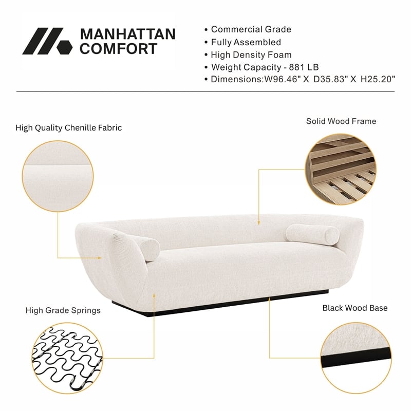 Manhattan Comfort Siri Sofa with Solid Wood Frame and Pillows in Cream