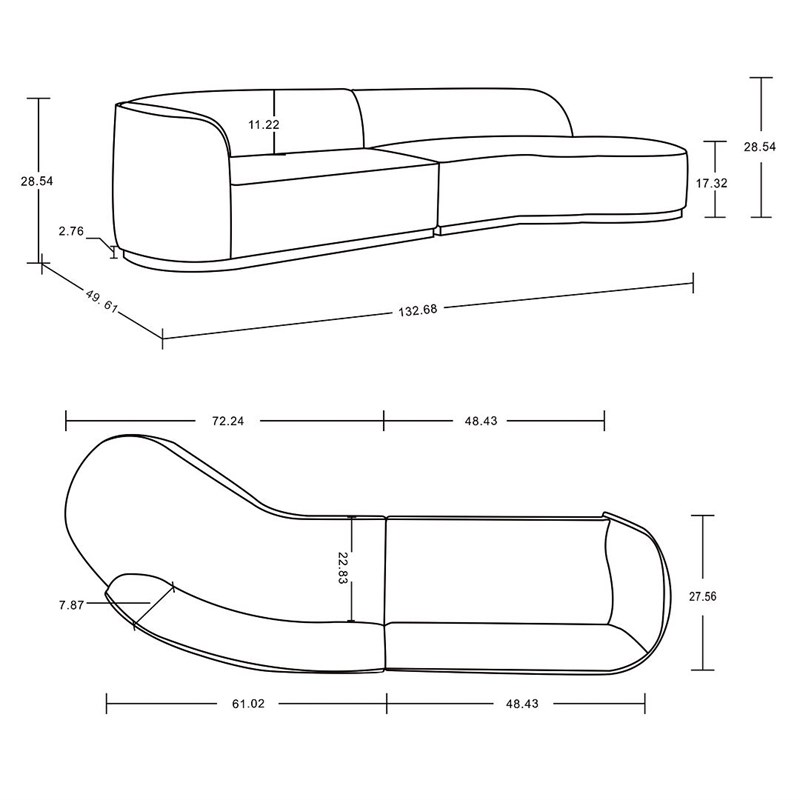 Daria Chenille Sofa Sectional with Solid Wood Frame and Pillows in Ivory