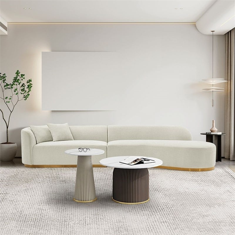 Daria Chenille Sofa Sectional with Solid Wood Frame and Pillows in Ivory