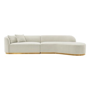 Daria Chenille Sofa Sectional with Solid Wood Frame and Pillows in Ivory