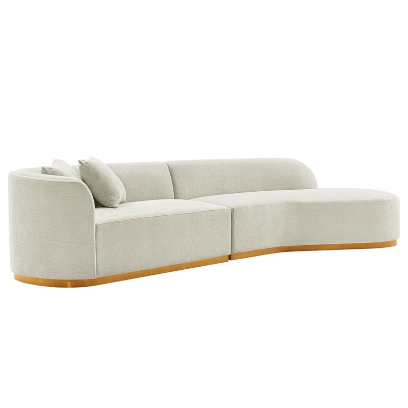 Daria Chenille Sofa Sectional with Solid Wood Frame and Pillows in Ivory