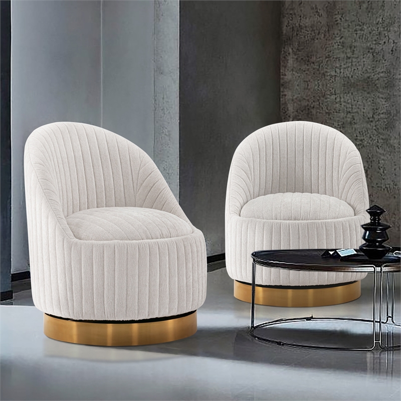 Manhattan Comfort Leela Solid Wood Frame Swivel Accent Chair in Cream (Set of 2)