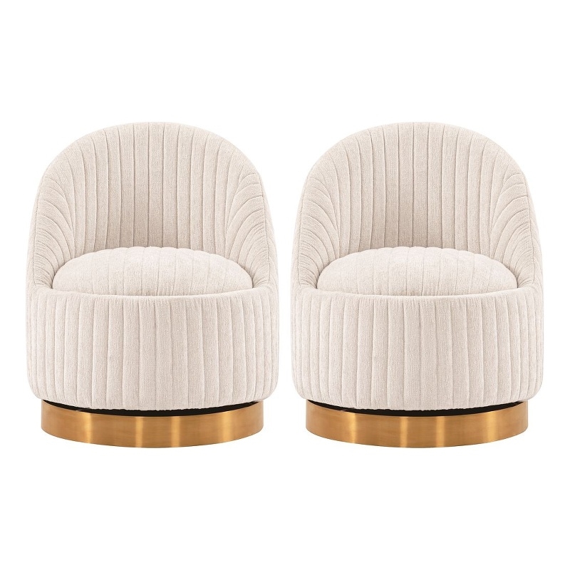 Manhattan Comfort Leela Solid Wood Frame Swivel Accent Chair in Cream (Set of 2)