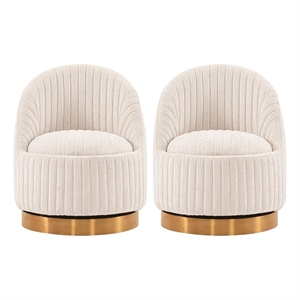 Manhattan Comfort Leela Solid Wood Frame Swivel Accent Chair in Cream (Set of 2)