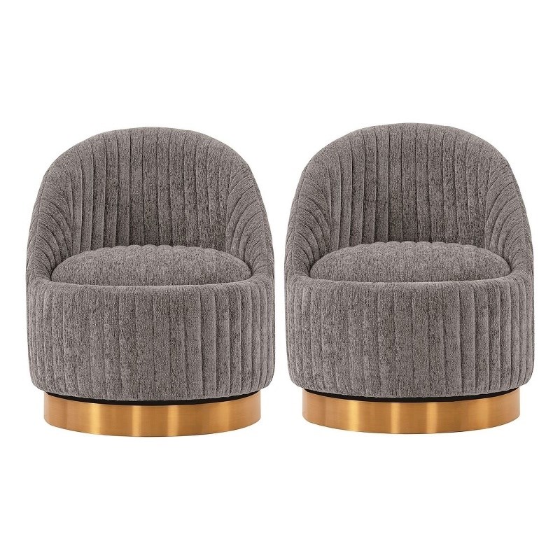 Manhattan Comfort Leela Solid Wood Frame Swivel Accent Chair in Gray (Set of 2)