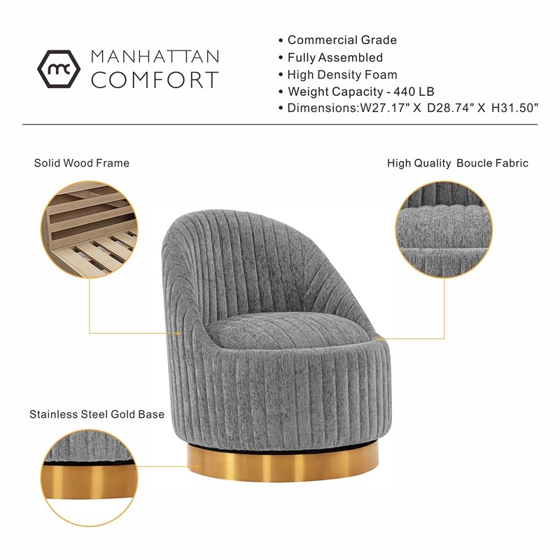 Manhattan Comfort Leela Solid Wood Frame Swivel Accent Chair in Gray (Set of 2)