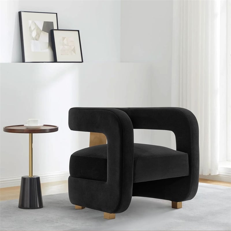 Manhattan Comfort Amirah Solid Wood Frame Accent Chair in Black