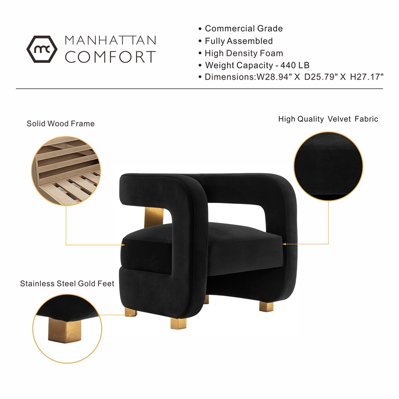 Manhattan Comfort Amirah Solid Wood Frame Accent Chair in Black