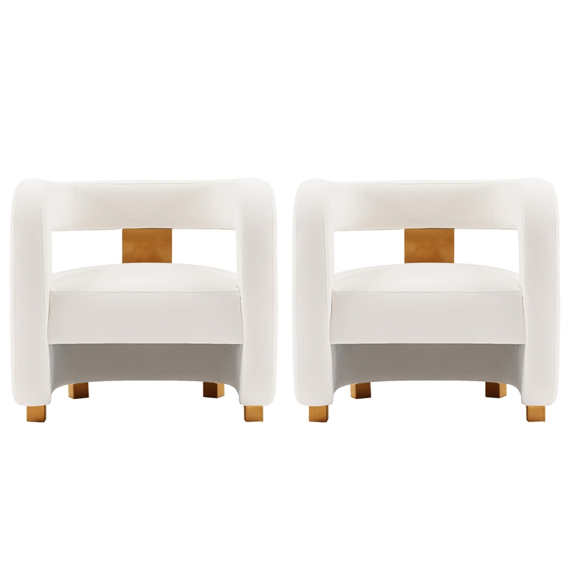 Manhattan Comfort Amirah Solid Wood Frame Accent Chair in White (Set of 2)