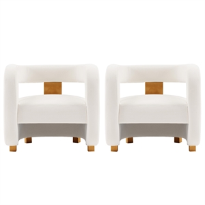 Manhattan Comfort Amirah Solid Wood Frame Accent Chair in White (Set of 2)