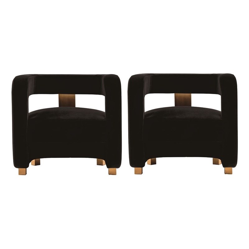 Manhattan Comfort Amirah Solid Wood Frame Accent Chair in Black (Set of 2)