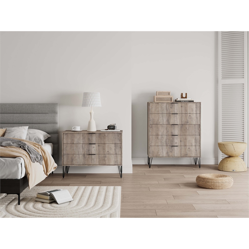 2-Piece DUMBO 5-Drawer Tall Dresser and 3-Drawer Standard Dresser in Gray