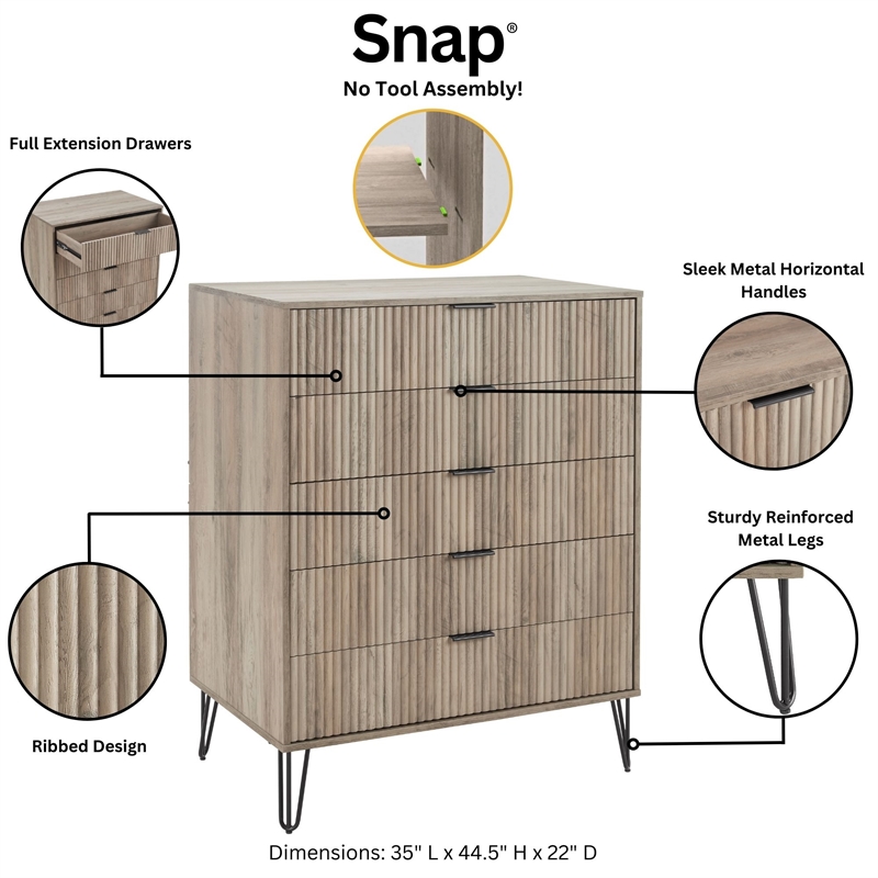 2-Piece DUMBO 5-Drawer Tall Dresser and 3-Drawer Standard Dresser in Gray