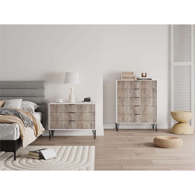 2-Piece DUMBO 5-Drawer Tall Dresser and 3-Drawer Standard Dresser in Light Gray