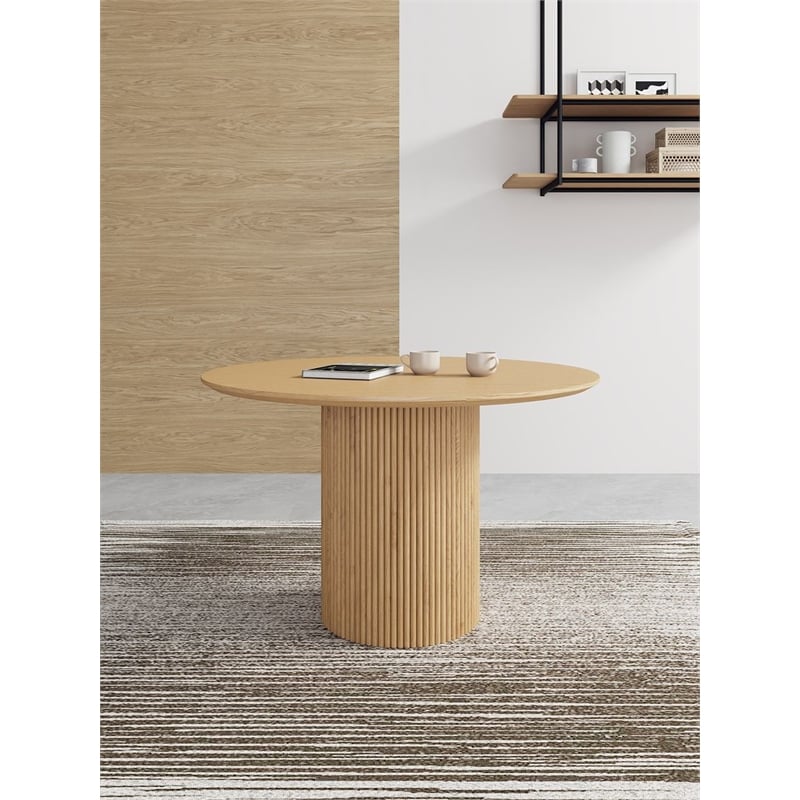 Manhattan Comfort Hathaway 47.24 Round Solid Wood Dining Table in Natural