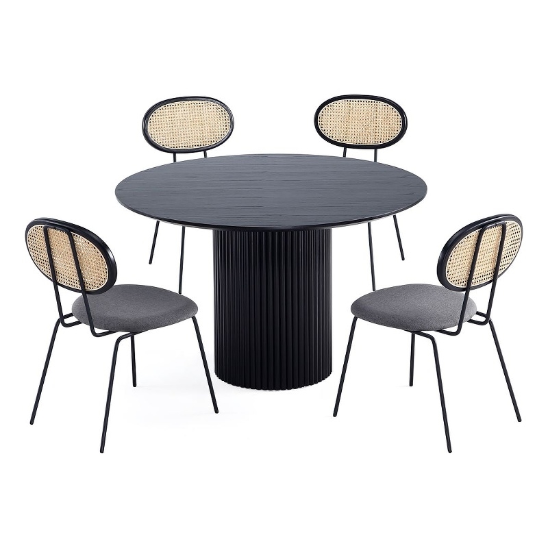 Hathaway Round Solid Wood Dining Table with 4 Jardin Dining Chairs in Gray