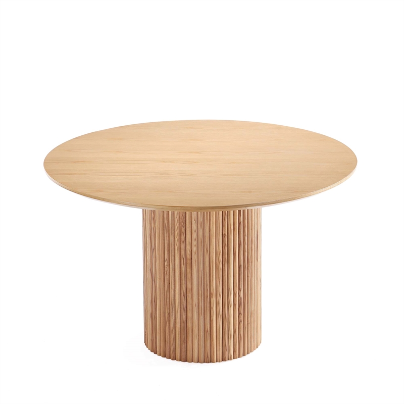 Hathaway Round Solid Wood Dining Table with 4 Jardin Dining Chairs in Oatmeal