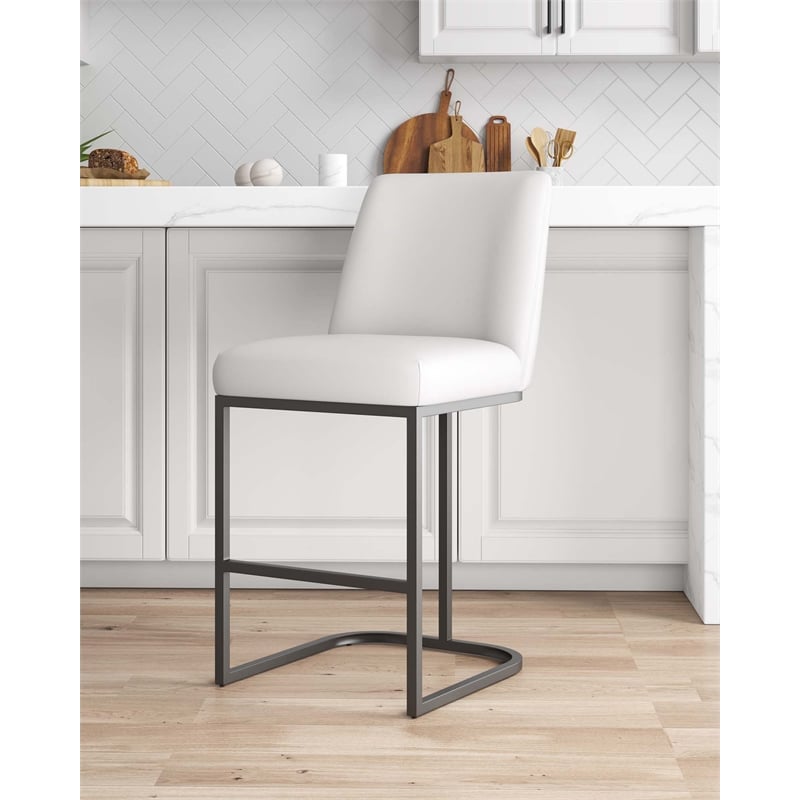Manhattan Comfort Serena Counter Stool with Metal Base in White