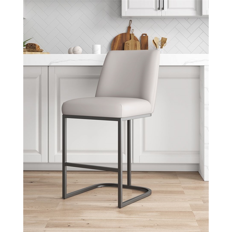 Manhattan Comfort Serena Counter Stool with Metal Base in Light Gray