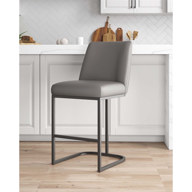 Manhattan Comfort Serena Counter Stool with Metal Base in Gray