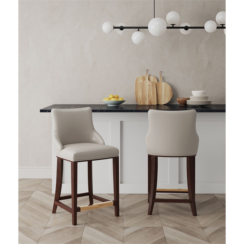 Shubert Counter Stool with Solid Wood Base in Light Gray - Set of 2