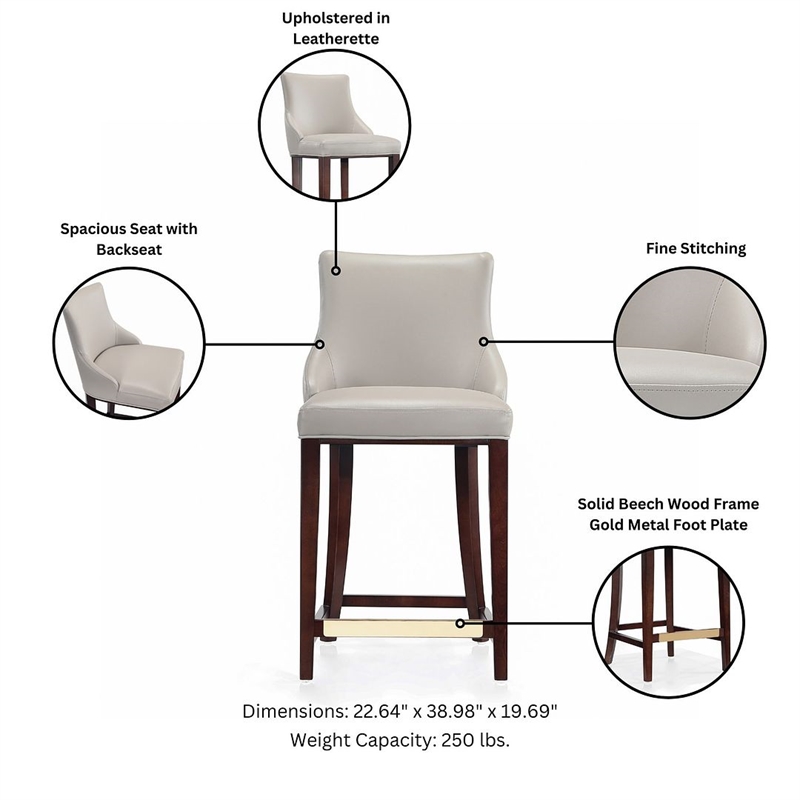 Shubert Counter Stool with Solid Wood Base in Light Gray - Set of 2