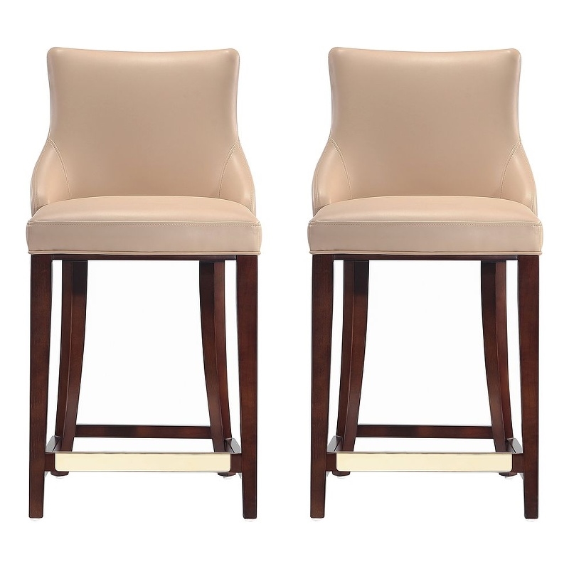 Shubert Counter Stool with Solid Wood Base in Tan - Set of 2