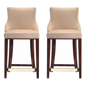 Shubert Counter Stool with Solid Wood Base in Tan - Set of 2