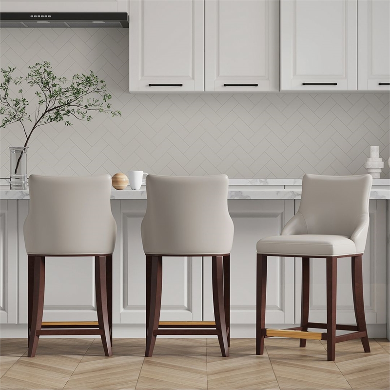 Shubert Counter Stool with Solid Wood Base in Light Gray - Set of 3