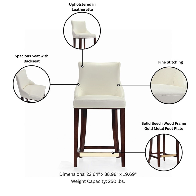 Shubert Counter Stool with Solid Wood Base in Ivory - Set of 3