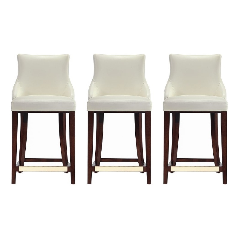 Shubert Counter Stool with Solid Wood Base in Ivory - Set of 3