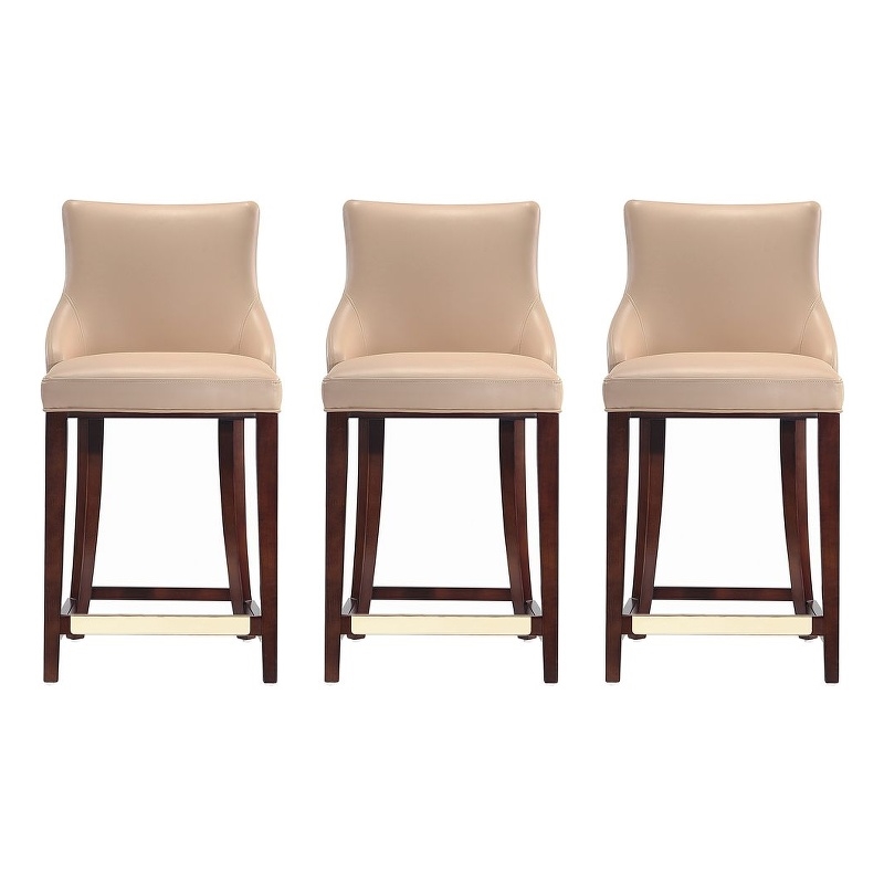 Shubert Counter Stool with Solid Wood Base in Tan - Set of 3